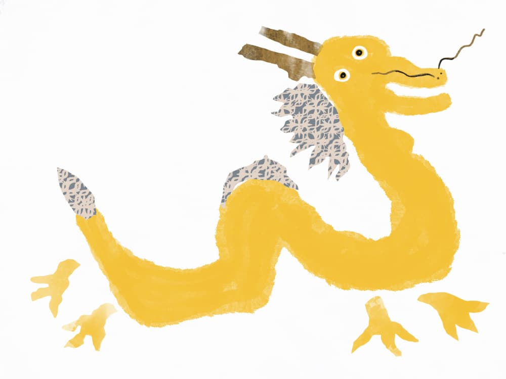 Yellow Playful Dragon by Little Dean — canvas wall art
