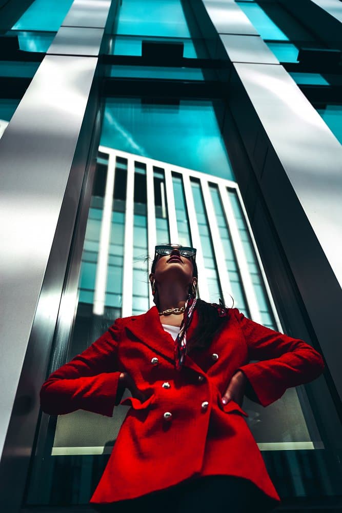 Red Blazer City Chic by Ruslan Bolgov — canvas wall art