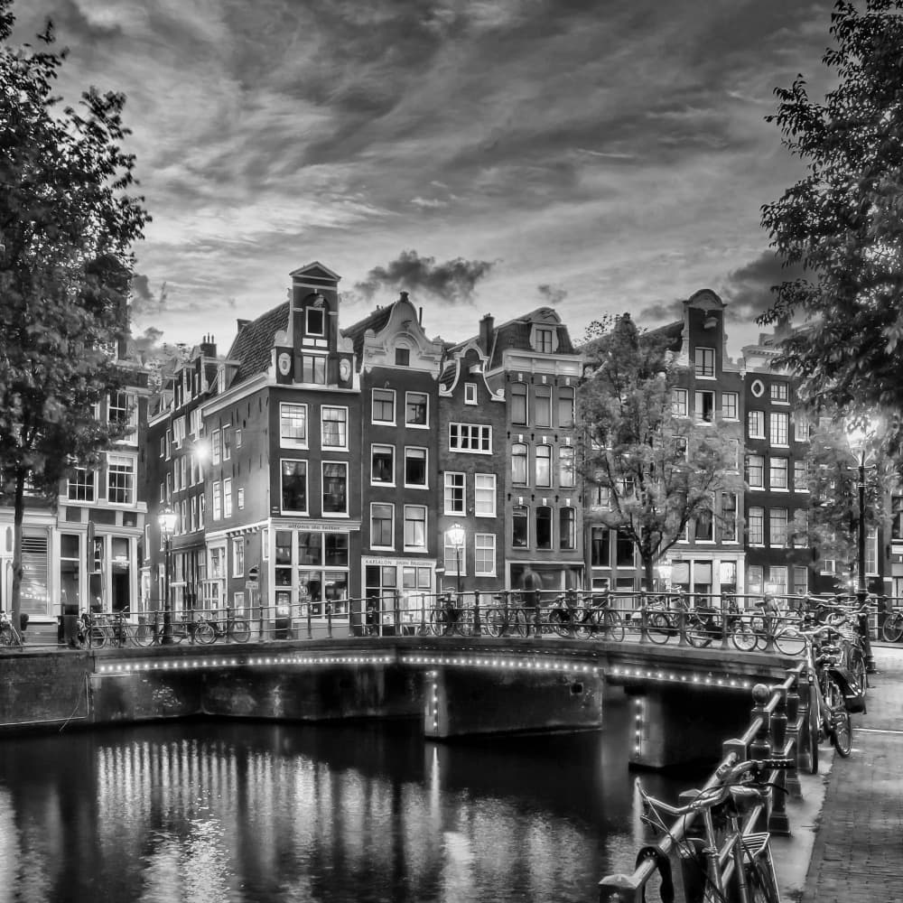 Amsterdam Canal Night by Melanie Viola — canvas wall art