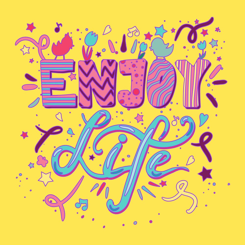 Enjoy Life Vibrant Message by Marika Barsrsind — canvas wall art