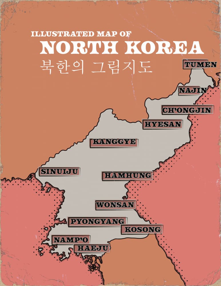 Vintage Illustrated Map North Korea by Nicholas — canvas wall art