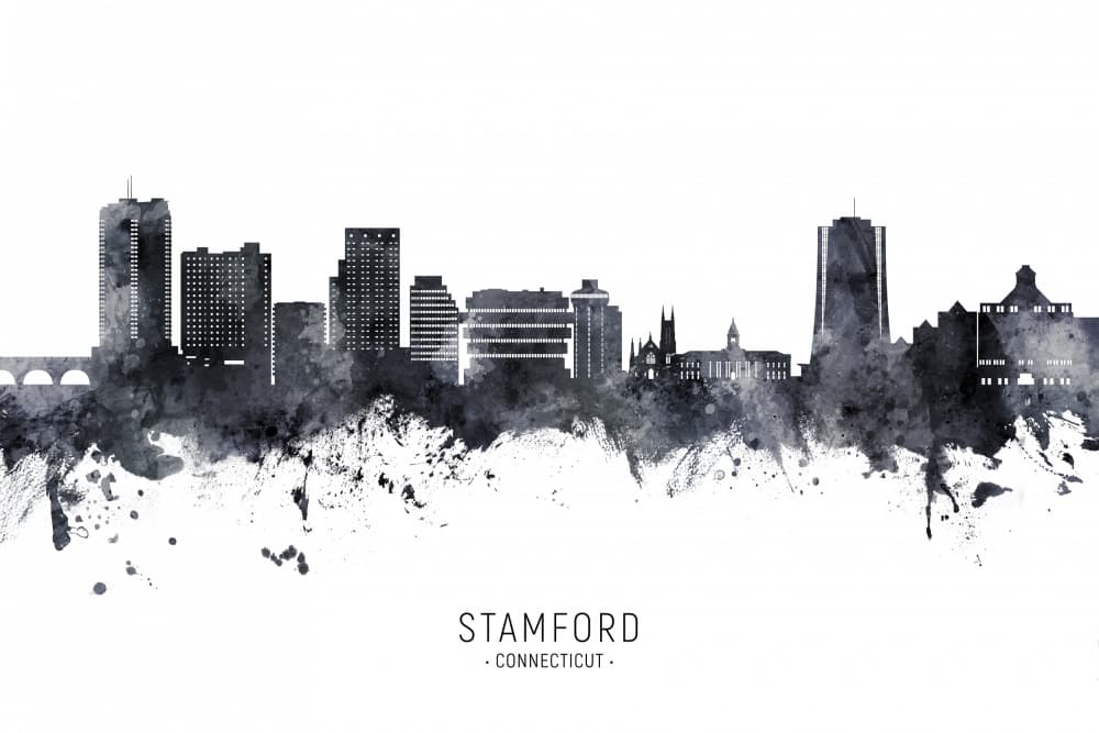 Watercolor Stamford Skyline by Michael Tompsett — canvas wall art
