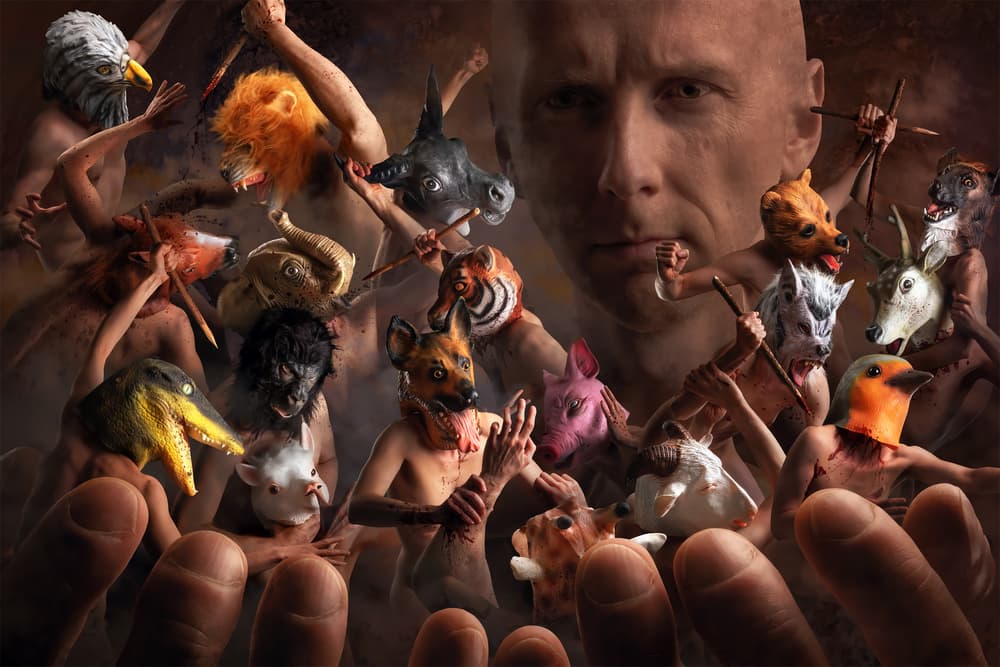 Primal Masked Human Conflict by Christophe Kiciak — canvas wall art