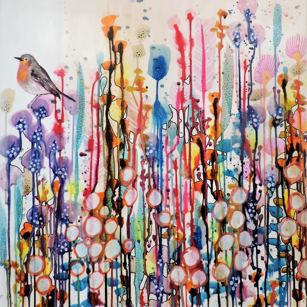 Robin In Vibrant Garden by Sylvie Demers — canvas wall art