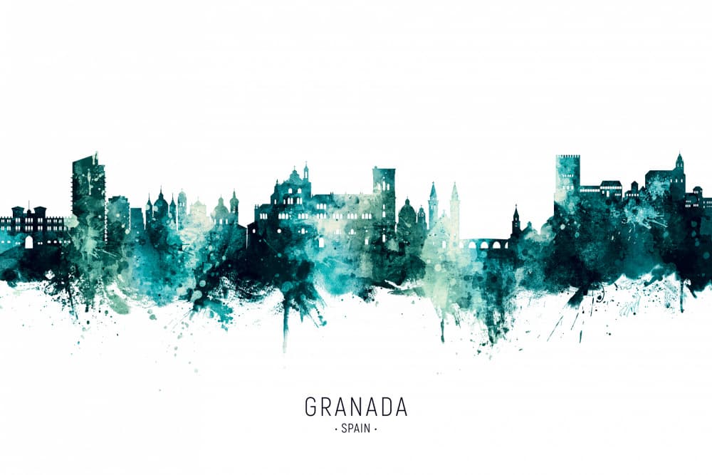 Granada Teal Skyline by Michael Tompsett — canvas wall art