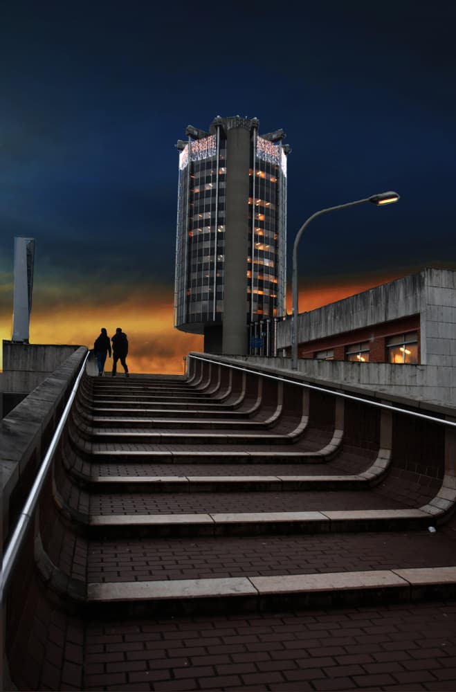 Urban Twilight Ascent by Pierre Bacus — canvas wall art
