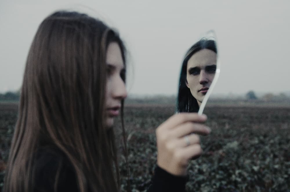 Girl and Mirrored Man by Ksenia Sinyavina — canvas wall art