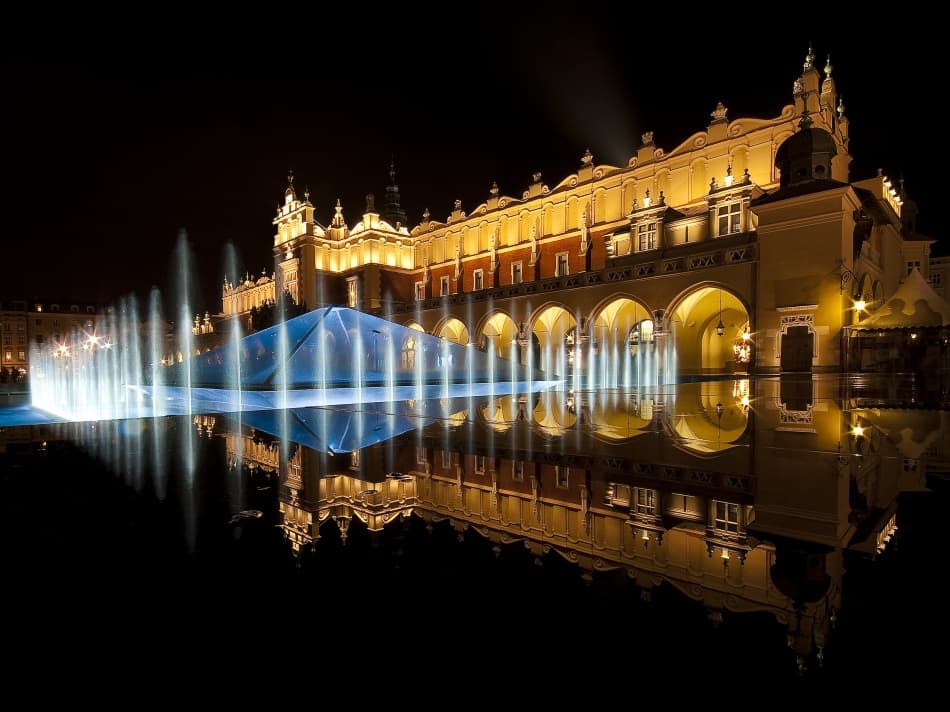 Krakow Night Reflection by paralaxa — canvas wall art