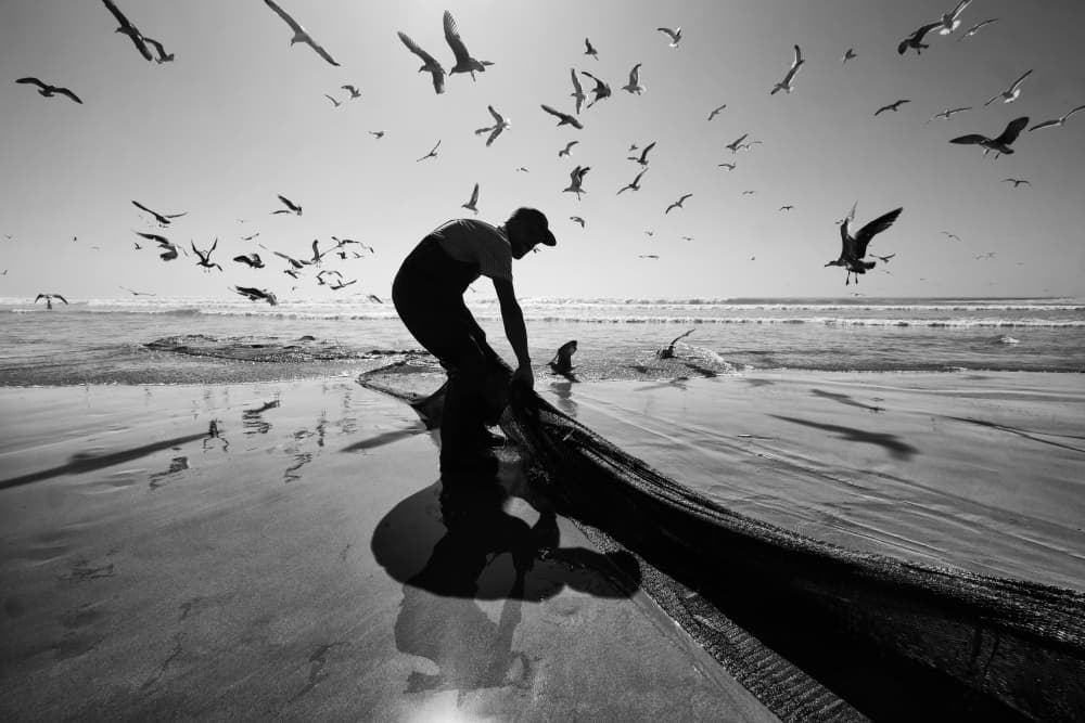 Fisherman Hauling Net by Josefina Melo — canvas wall art