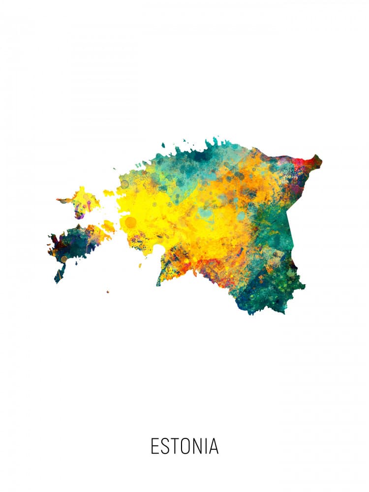 Vibrant Estonia Map by Michael Tompsett — canvas wall art