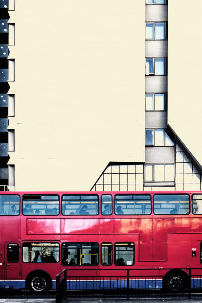 Red Bus Modern City by Jonathan Lai — canvas wall art