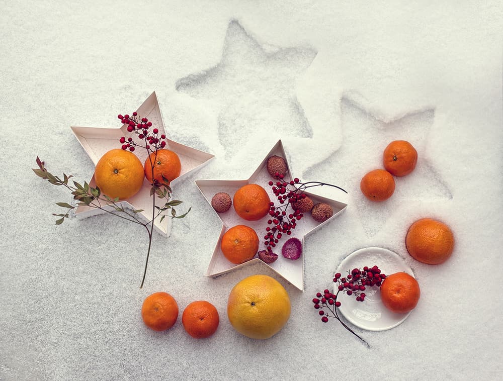 Snowy Citrus Stars by Dimitar Lazarov - Dim — canvas wall art