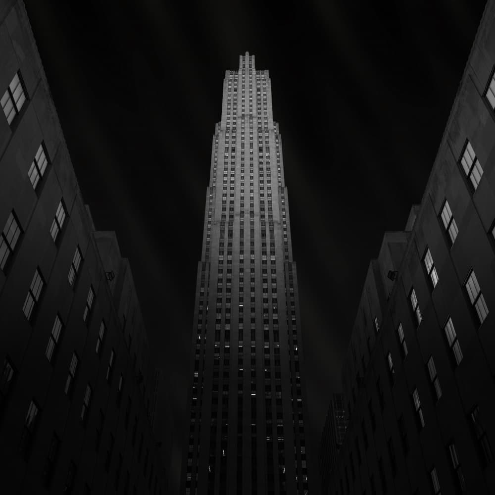 Dark City Skyscraper by Ben Rea — canvas wall art