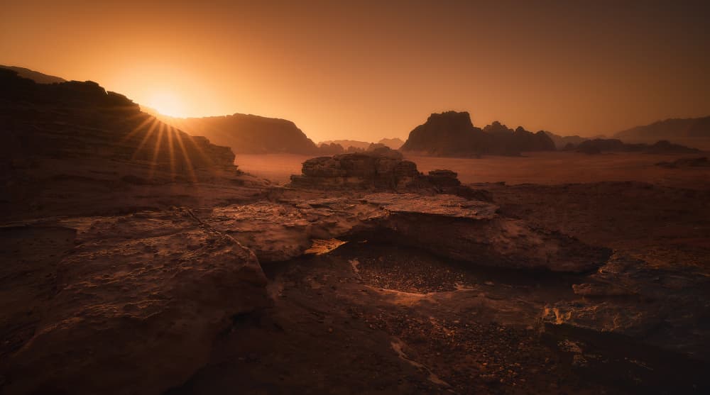 Orange Desert Sunburst by Javier de la Torre — canvas wall art