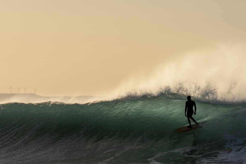 Surfer On A Golden Wave by Shawn Orbe — canvas wall art