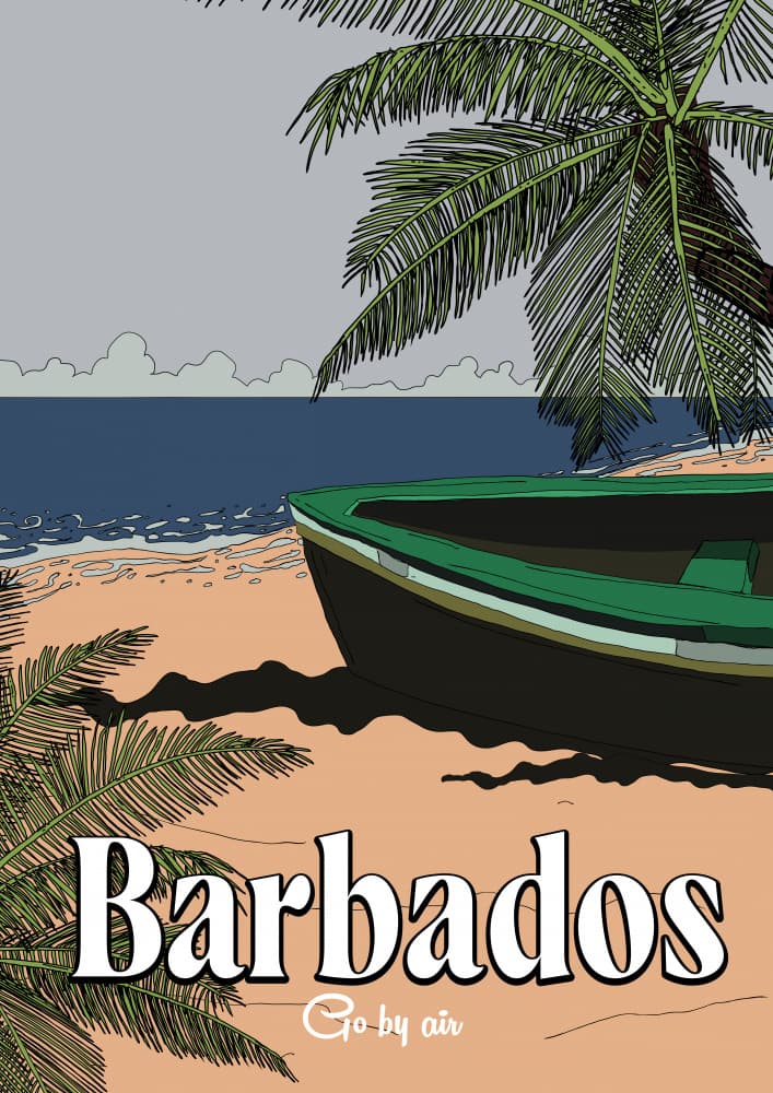 Vintage Barbados Beach Boat by Nicholas — canvas wall art