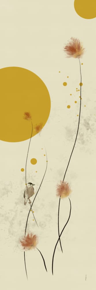Zen Bird Golden Circles by Ankie Kooi — canvas wall art