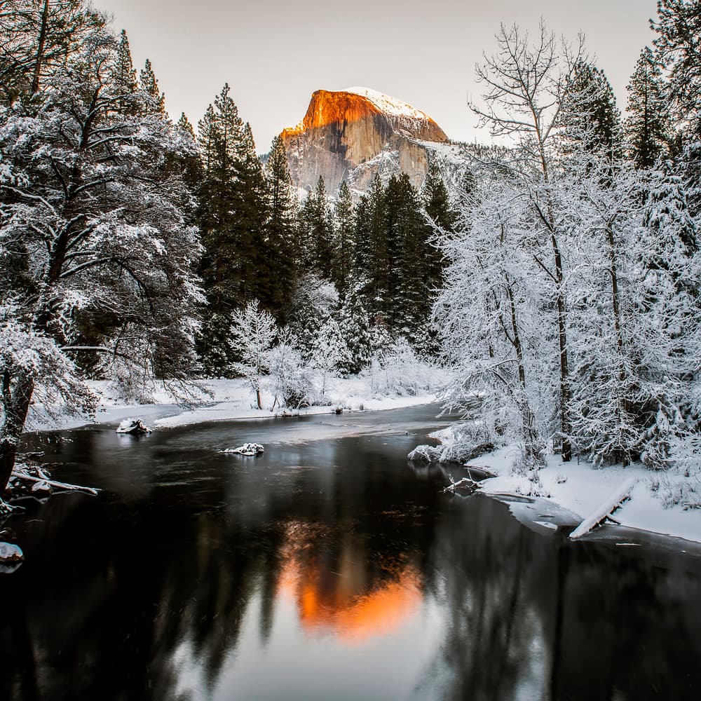 Half Dome Winter Reflection by David H Yang — canvas wall art