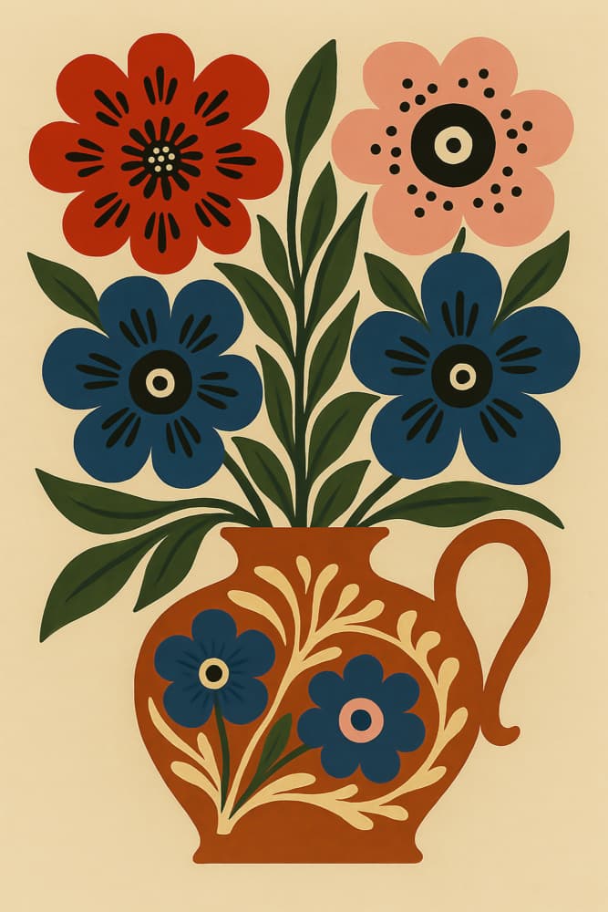 Folk Art Floral Vase