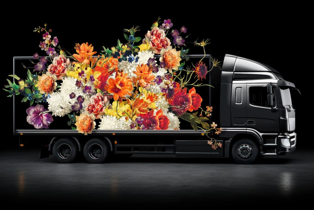 Vibrant Floral Truck by Marja van den Hurk — canvas wall art