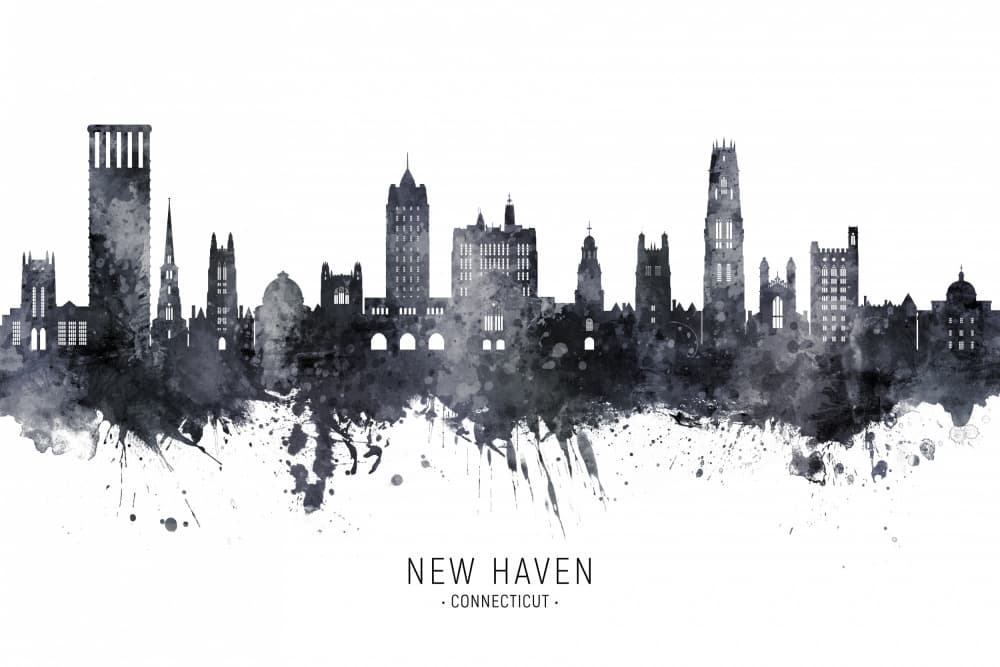 New Haven Ink Skyline by Michael Tompsett — canvas wall art