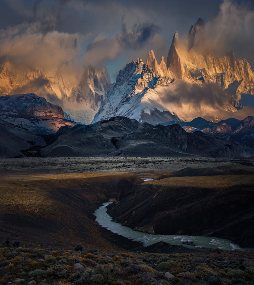 Golden Peaks Winding River by YANGYING — canvas wall art