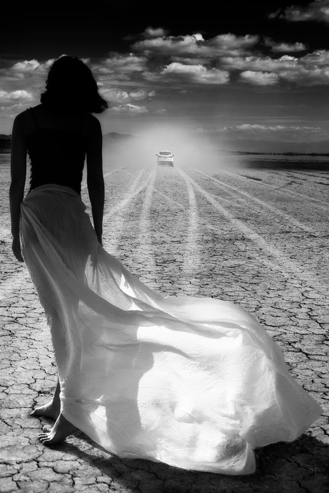 Lone Woman Desert Journey by Tina Kim — canvas wall art