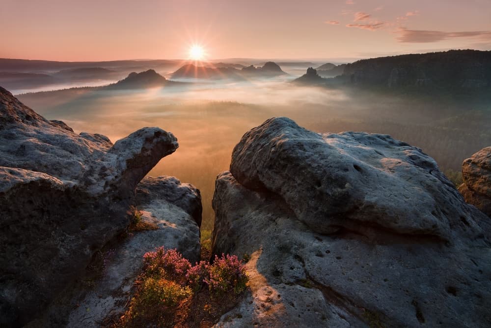 Misty Mountain Sunrise by Daniel Řeřicha — canvas wall art