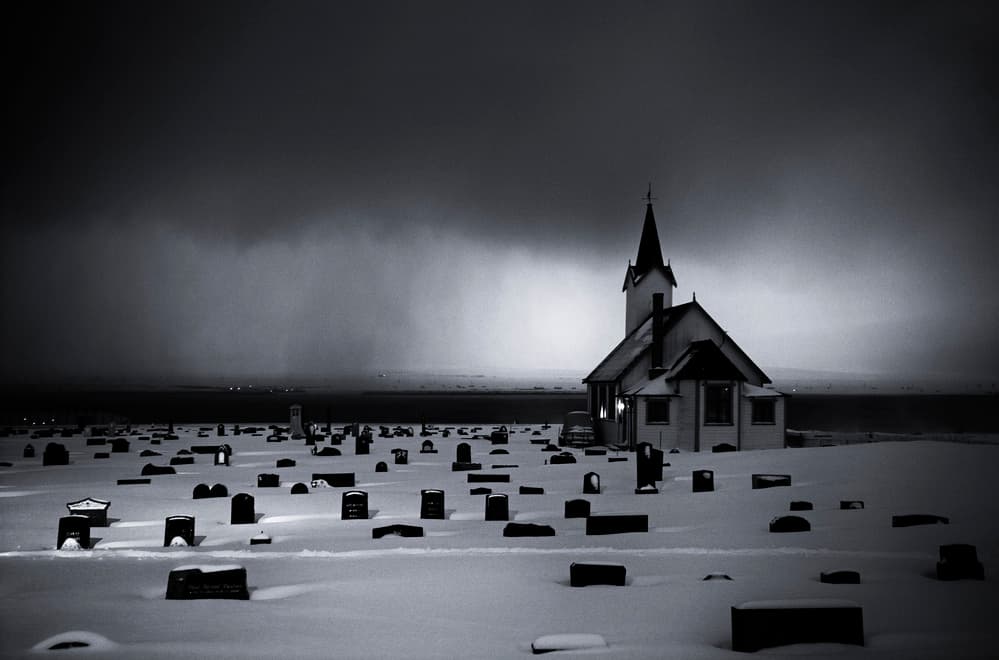 Eerie Snowy Church by Julien Oncete — canvas wall art