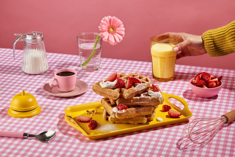 Sweet Pink Breakfast Waffles by Julia Ramiro — canvas wall art