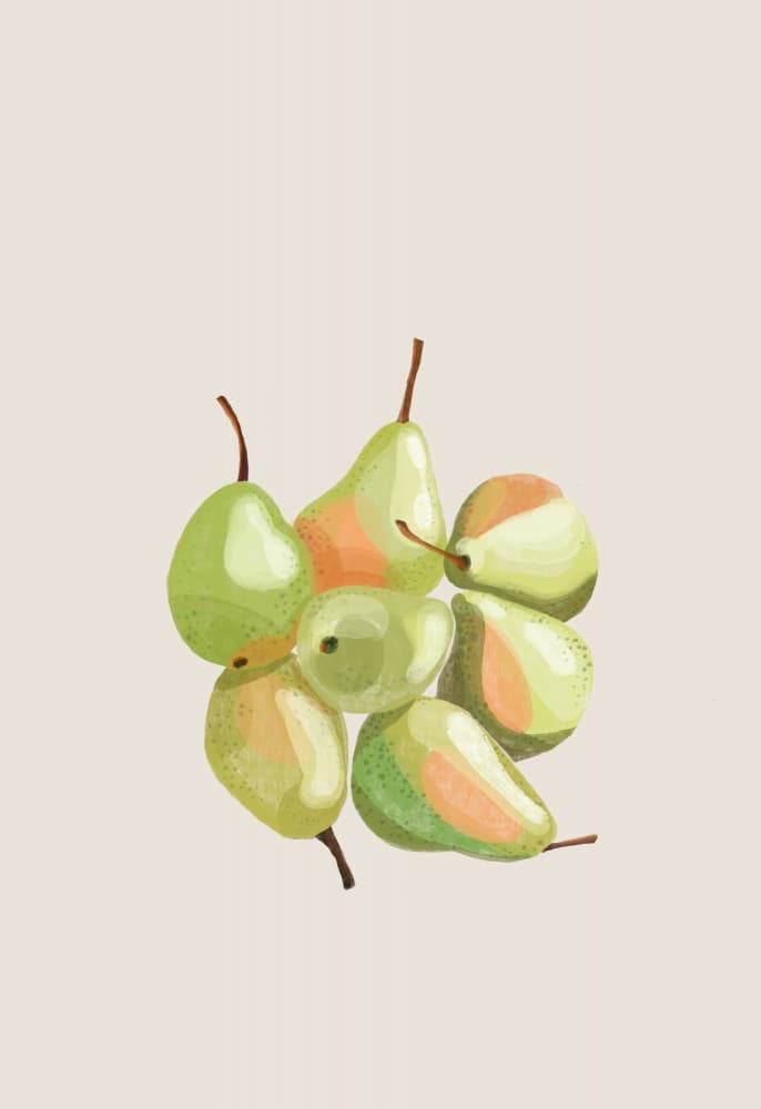 Vibrant Pears Still Life by Rosana Laiz Blursbyai — canvas wall art
