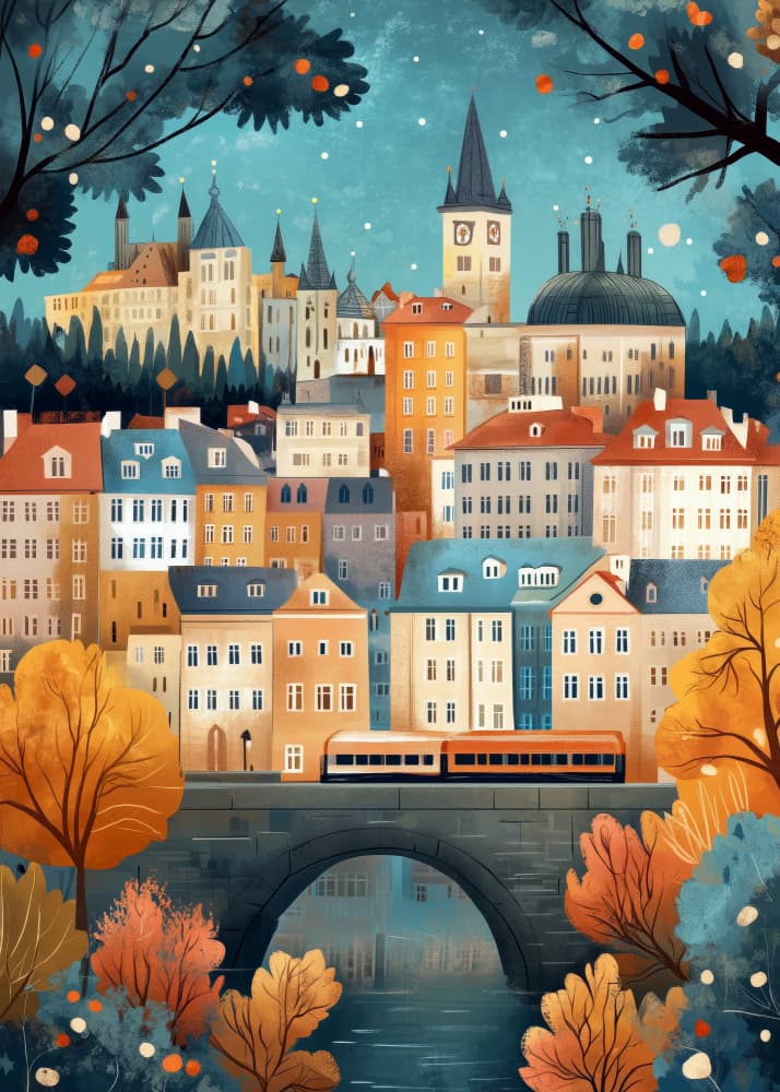 Charming Autumn City by Justyna Jaszke — canvas wall art