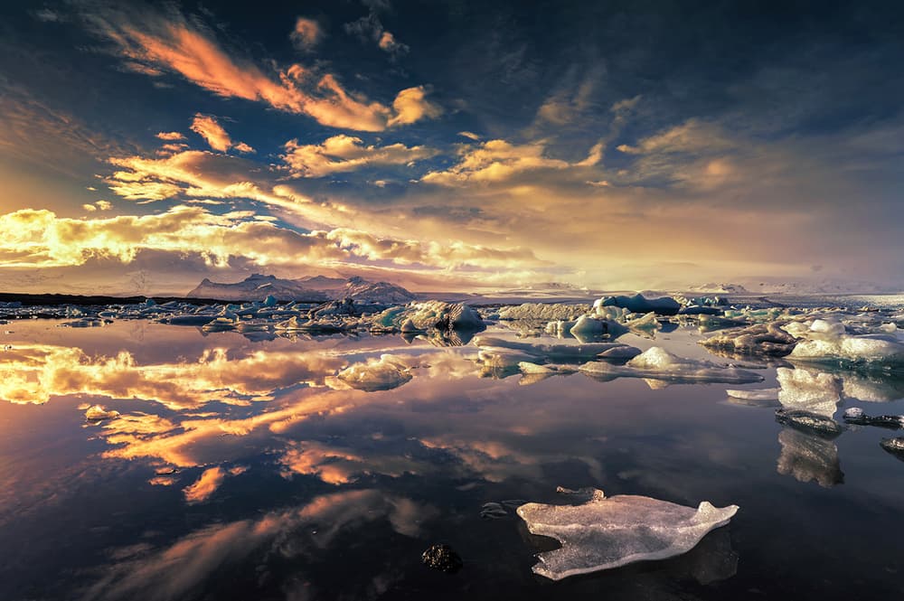 Glacial Lagoon Sunset by Keller — canvas wall art