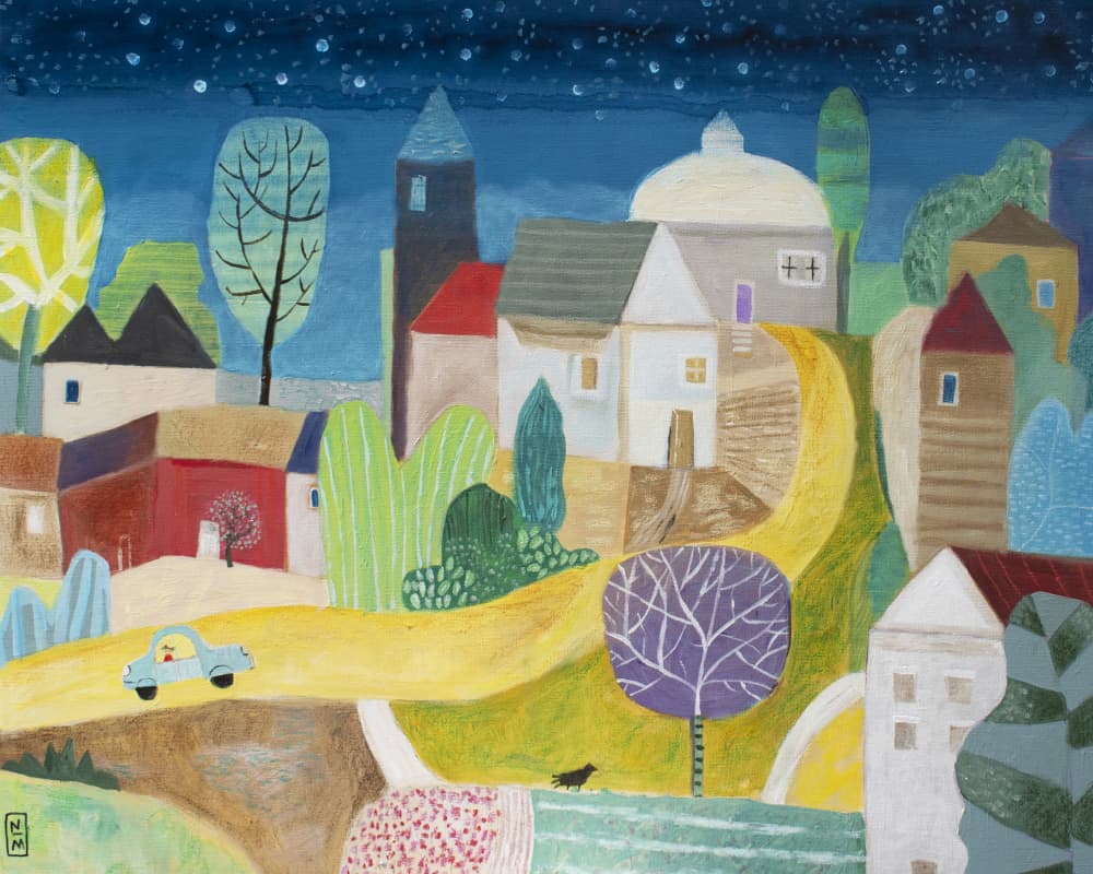 Whimsical Village Night by Nathaniel Mather — canvas wall art