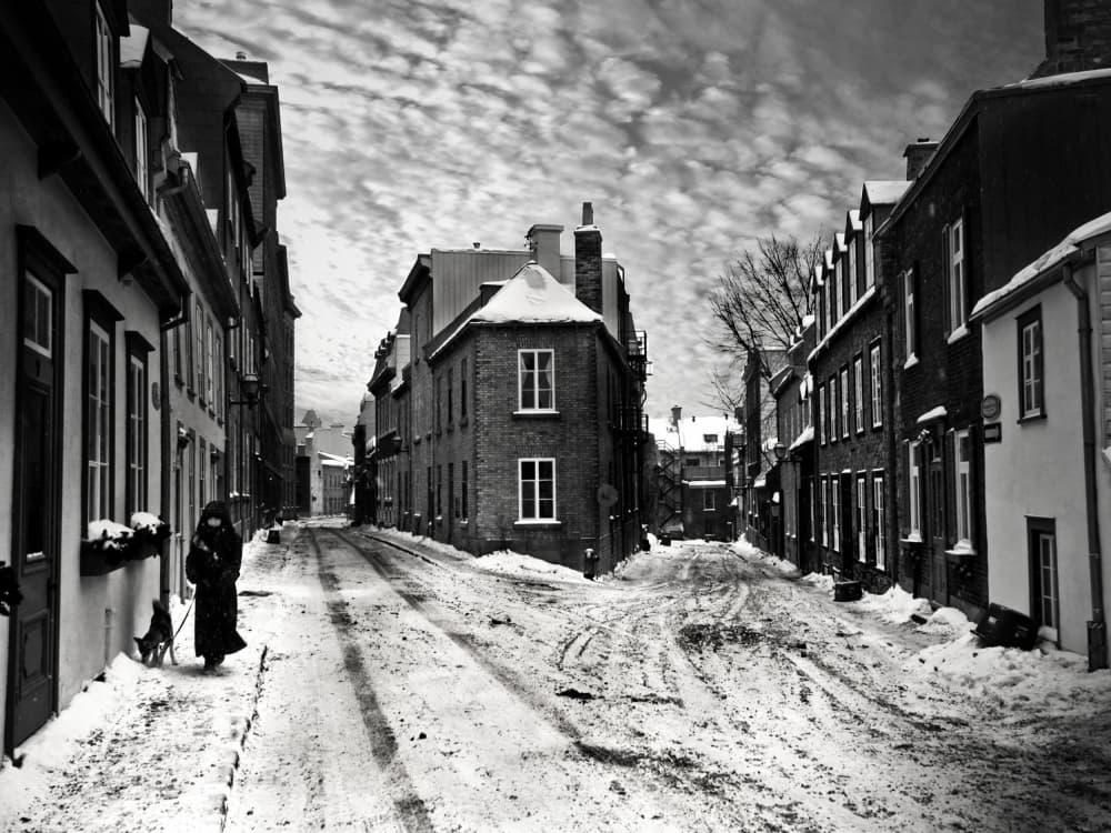 Old City Winter Walk by David Senechal Photographie (polydactyle) — canvas wall art