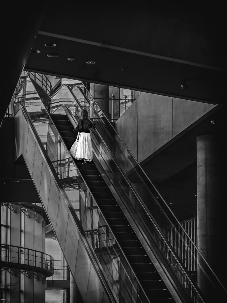 Modern Escalator Journey by Eiji Yamamoto — canvas wall art