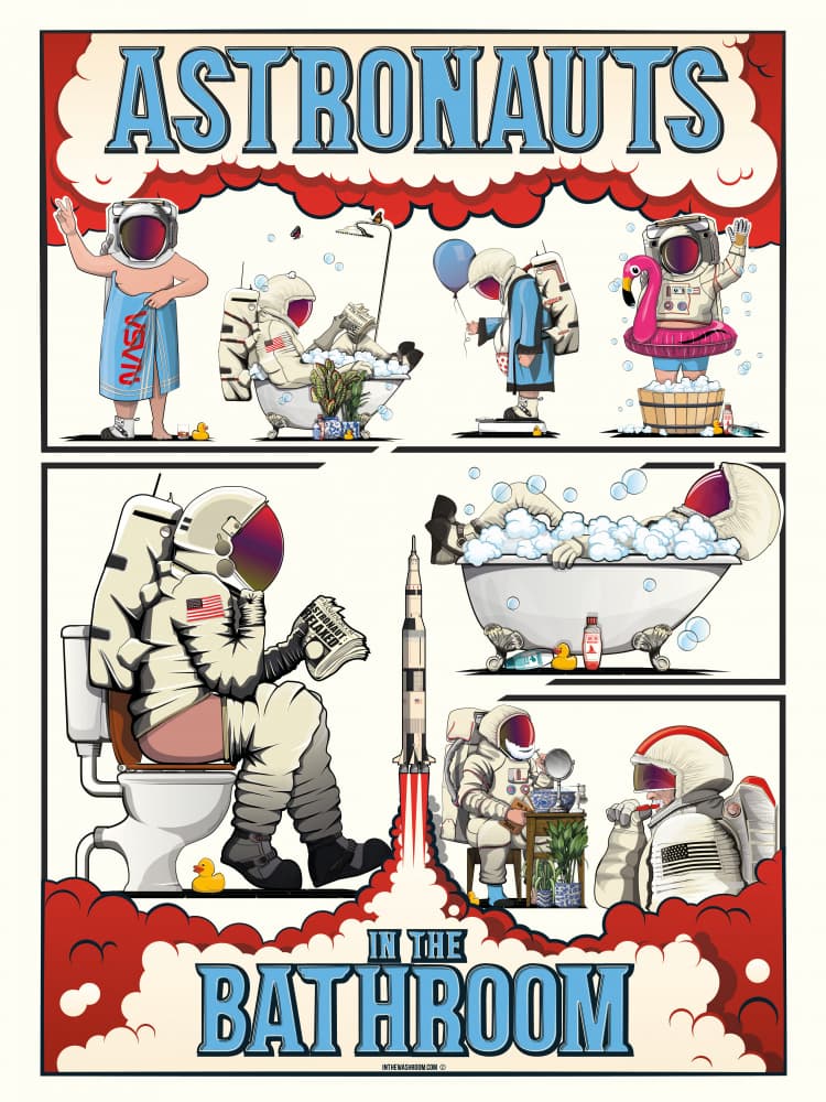 Funny Astronaut Bathroom Life by In The Washroom — canvas wall art