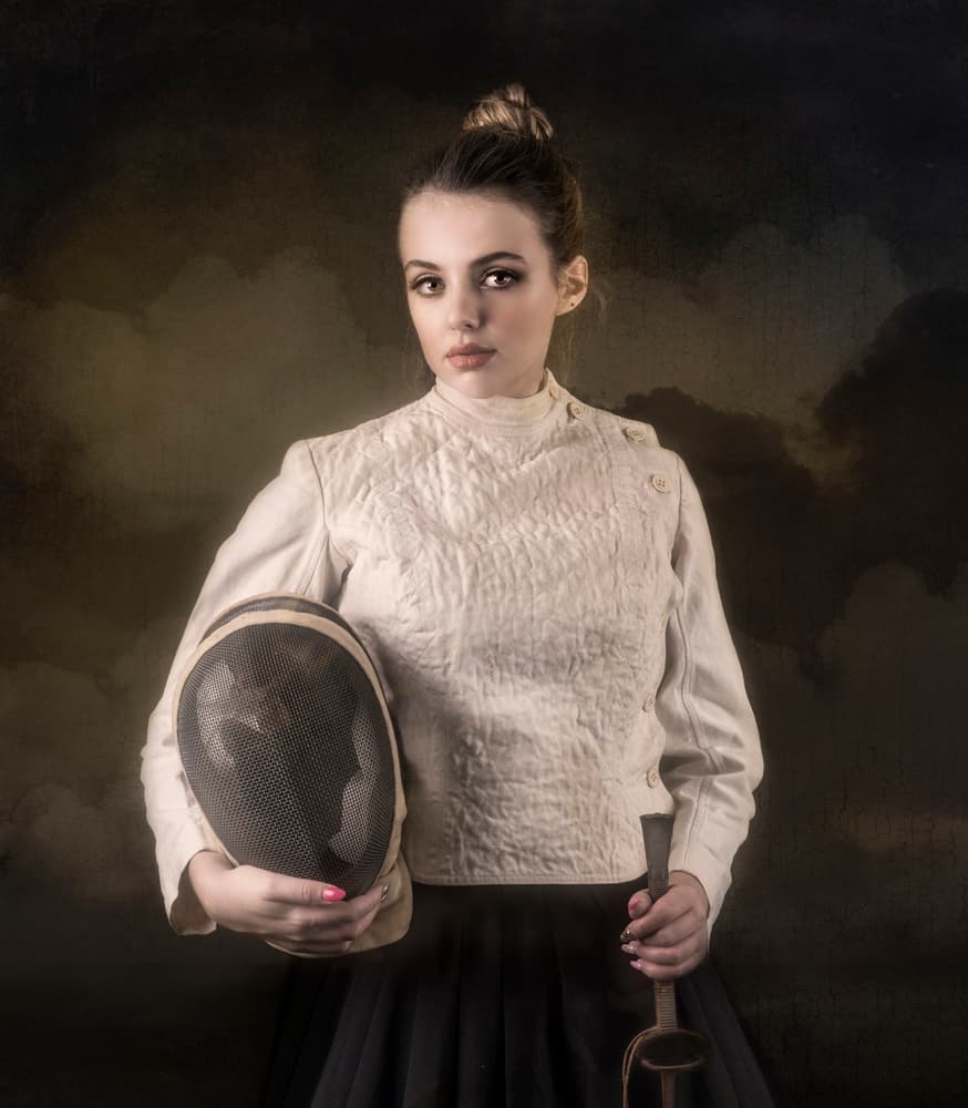 Elegant Fencer Portrait by Joan Blease — canvas wall art