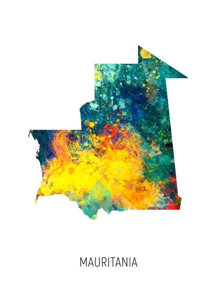 Vibrant Mauritania Map by Michael Tompsett — canvas wall art