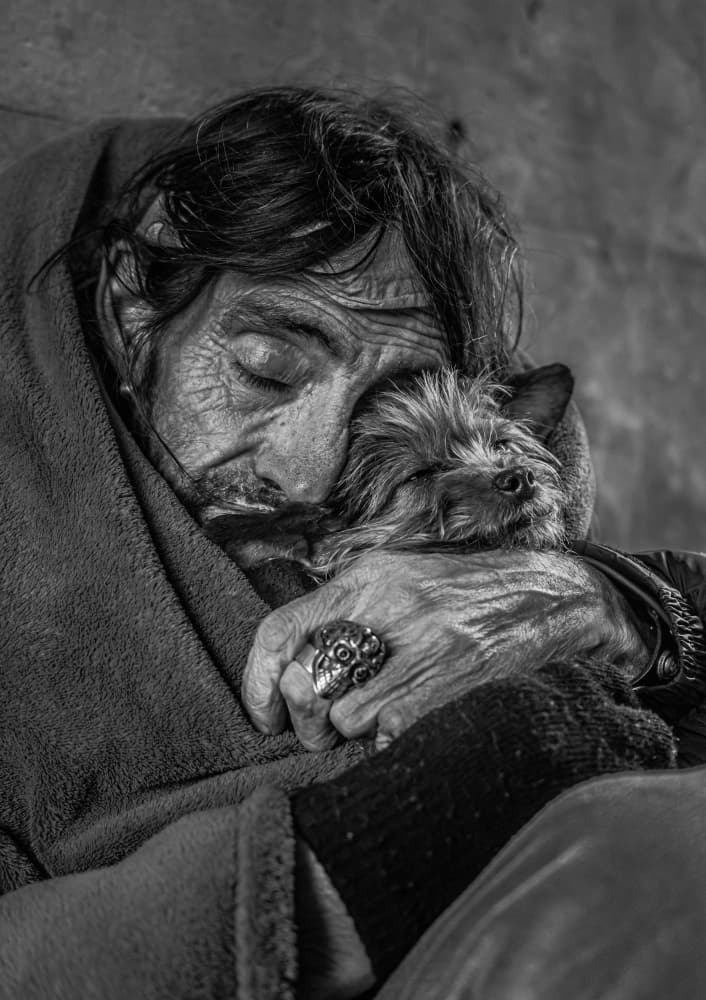 Man Dog Gentle Embrace by PacodlaCorte — canvas wall art
