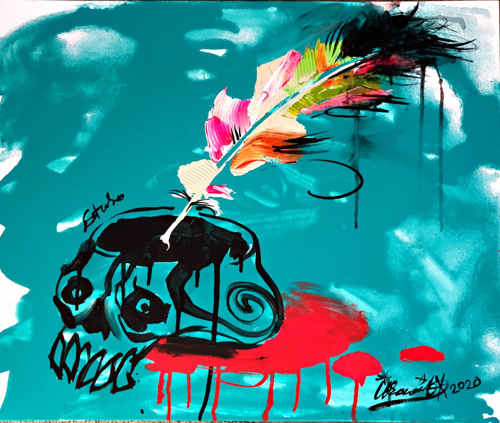 Vibrant Feather Skull by Kanat Ibragimov — canvas wall art
