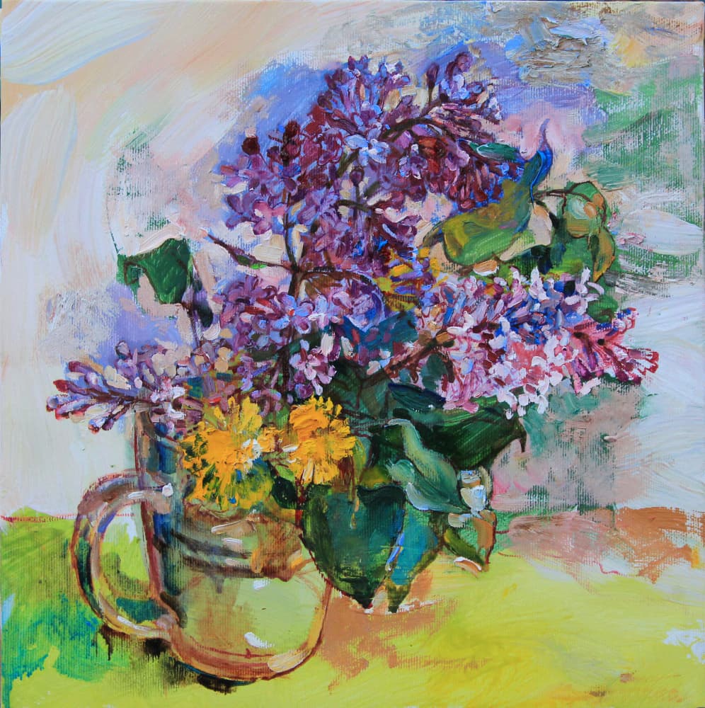 Vibrant Lilacs and Dandelions by Andrii Kutsachenko — canvas wall art