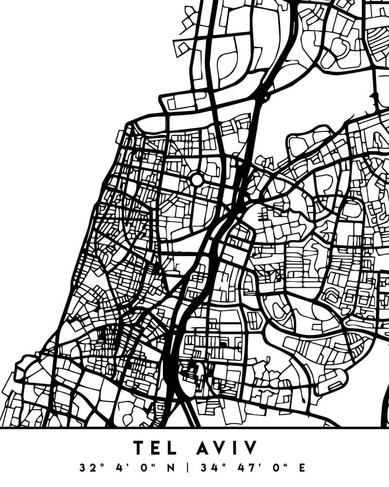Tel Aviv City Map by Emiliano Deificus — canvas wall art