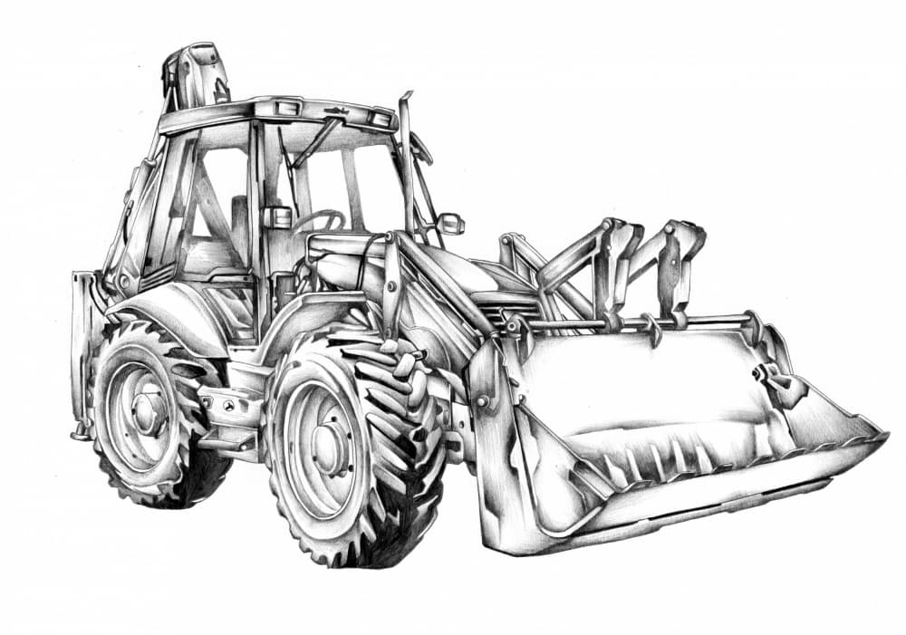 Powerful Backhoe Sketch by Kulik — canvas wall art