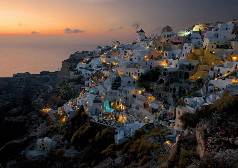 Santorini Sunset Village by Emanuel Papamanolis — canvas wall art