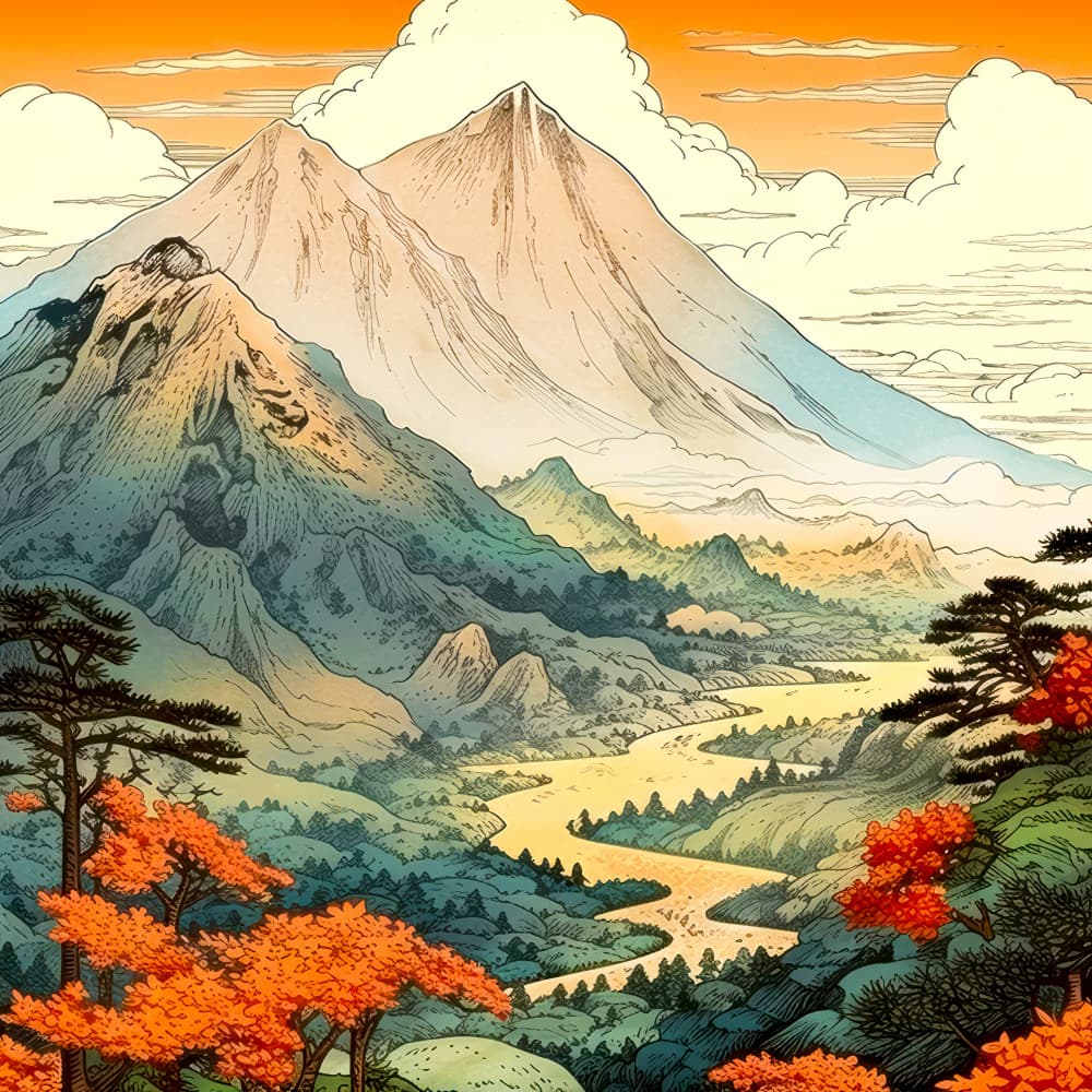 Japanese Autumn River Valley by Justyna Jaszke — canvas wall art