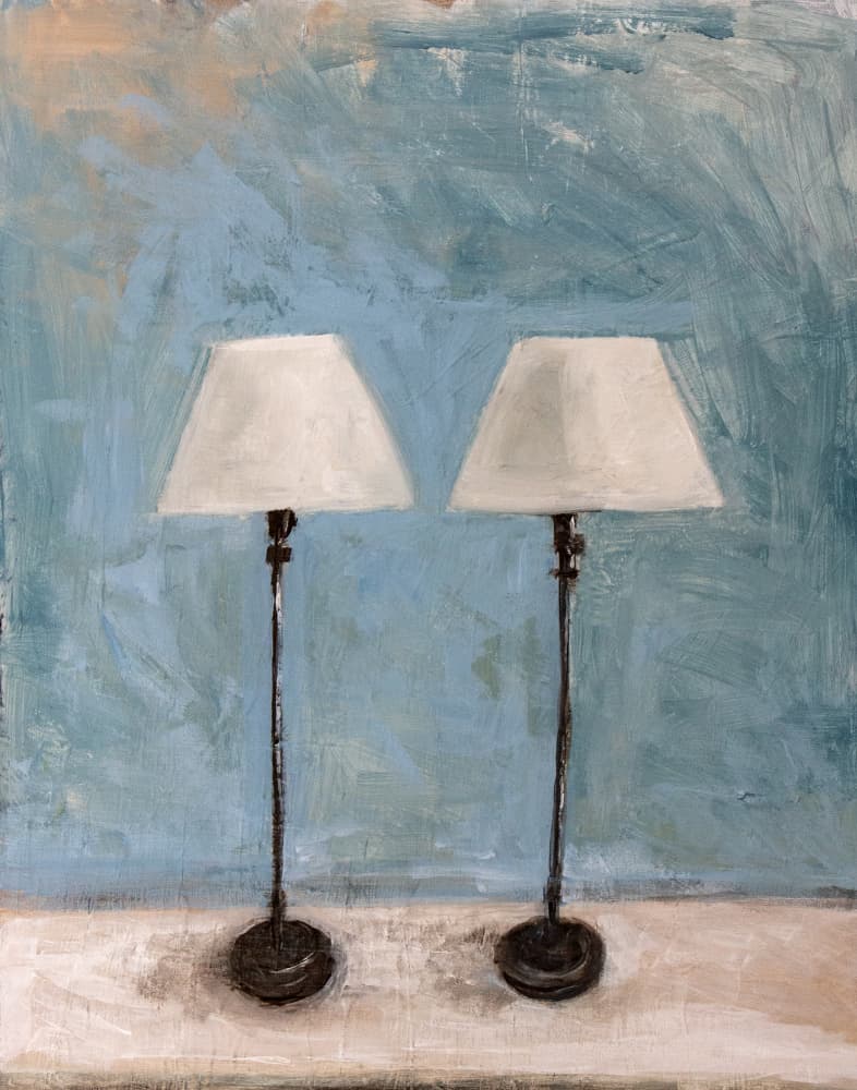Two Lamps Blue Wall by Claire Lerner — canvas wall art