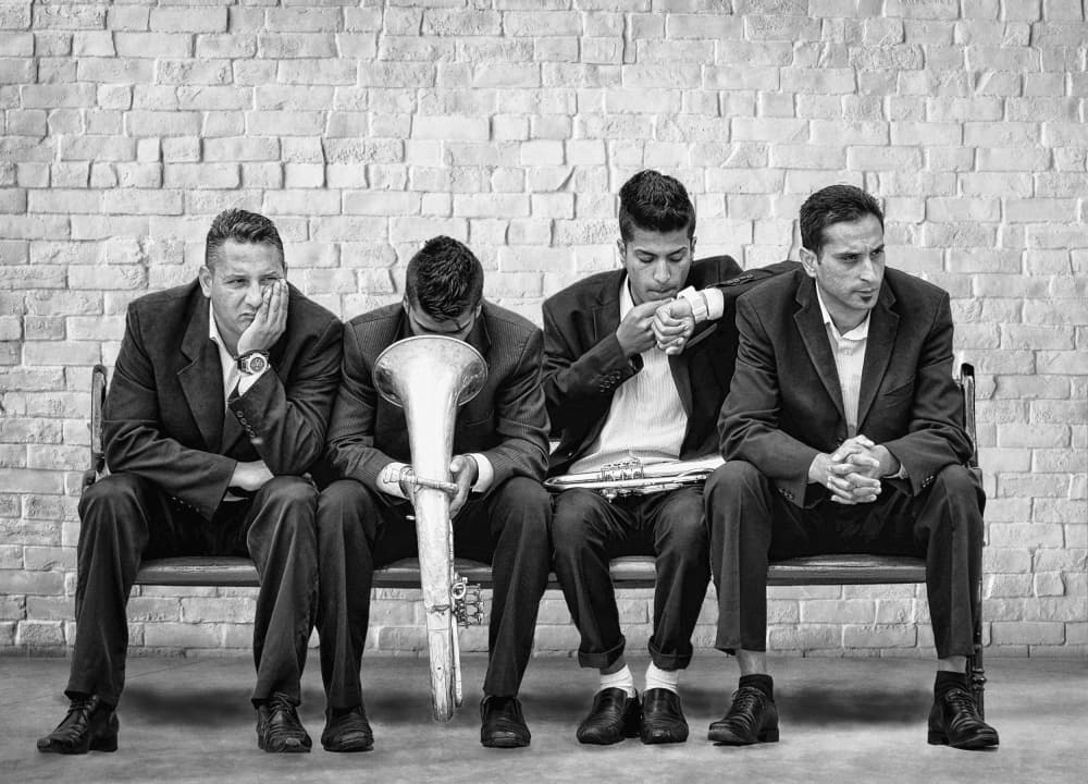 Four Musicians Waiting by Miodrag Kosanovic — canvas wall art