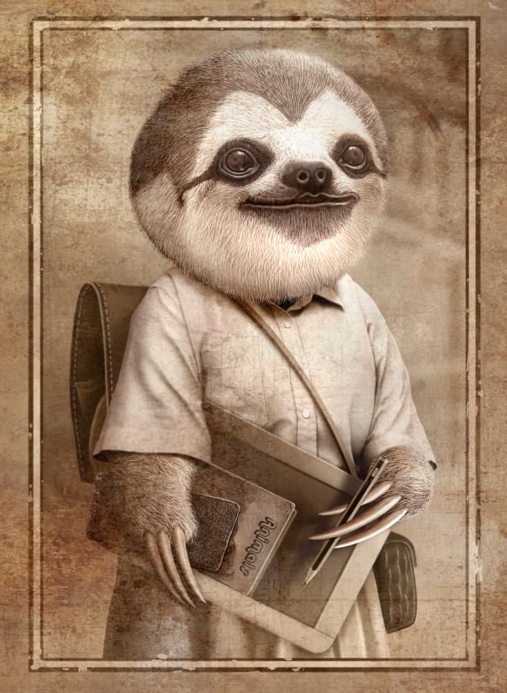 Vintage School Sloth by Adam Lawless — canvas wall art