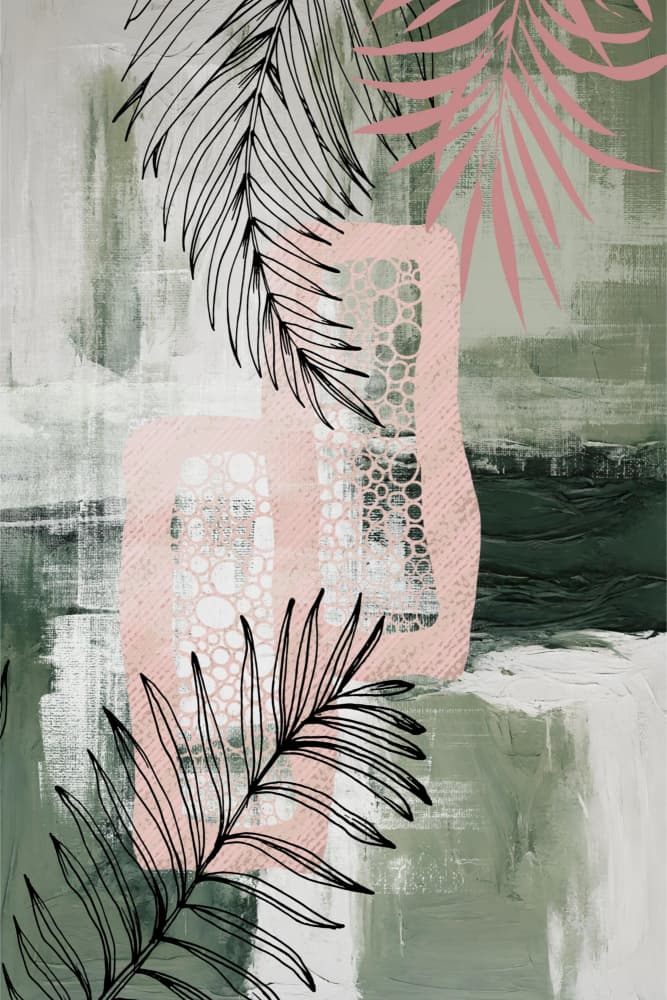 Green Pink Palms Abstract by Sally Ann Moss — canvas wall art